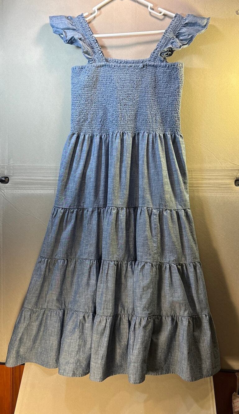 Lands' End Tiered Midi Dress Blue 100% Cotton Size Medium 10-12